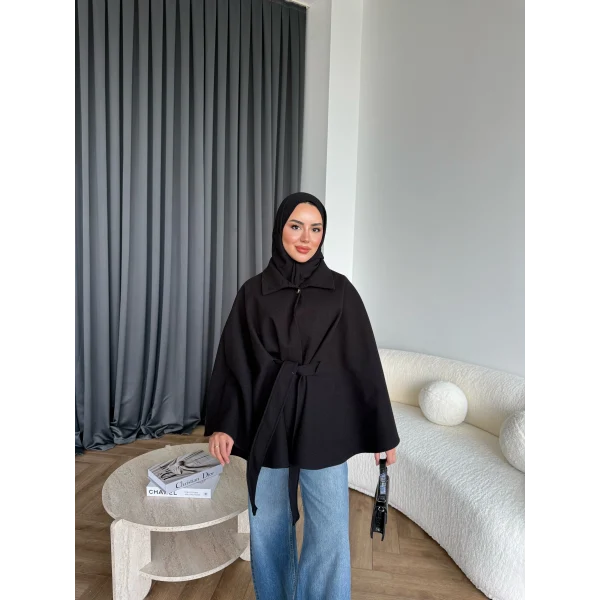 Laylan Ön Gold Düğmeli Panço - Siyah