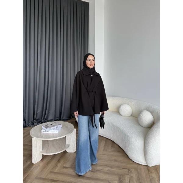 Laylan Ön Gold Düğmeli Panço - Siyah