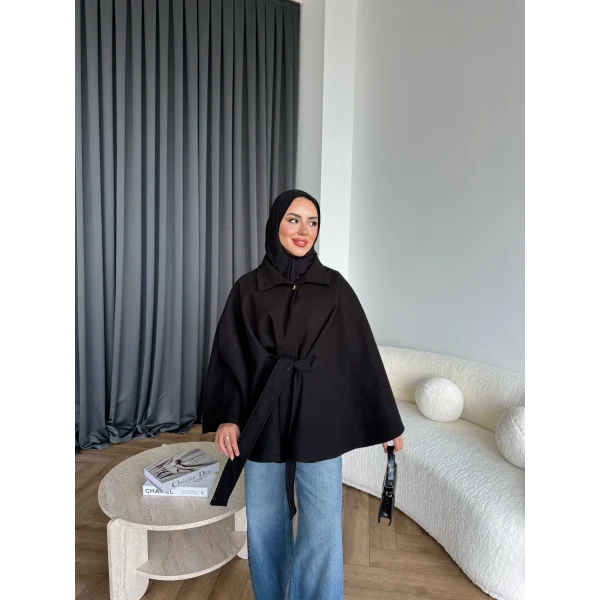 Laylan Ön Gold Düğmeli Panço - Siyah