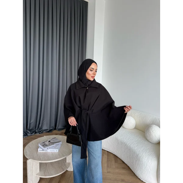 Laylan Ön Gold Düğmeli Panço - Siyah