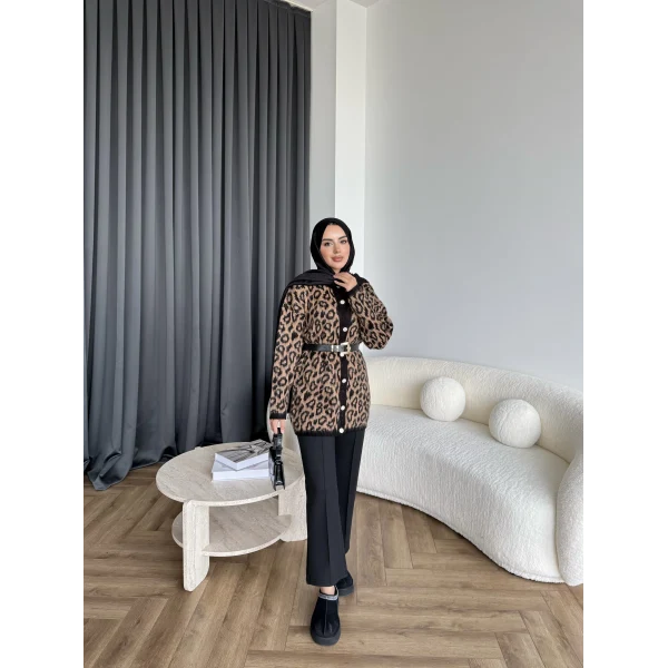 Leopar Gold Düğmeli Hırka