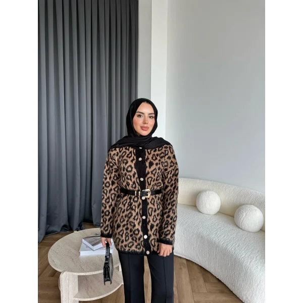 Leopar Gold Düğmeli Hırka