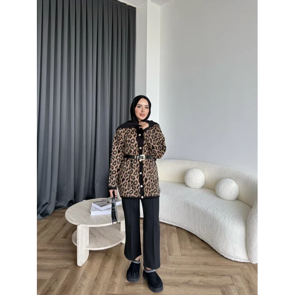 Leopar Gold Düğmeli Hırka
