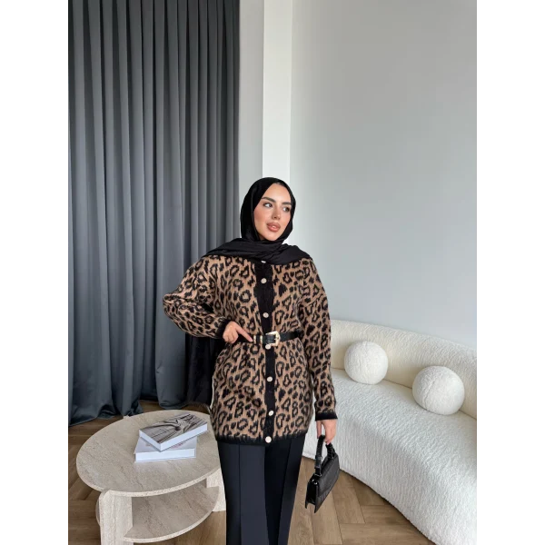 Leopar Gold Düğmeli Hırka