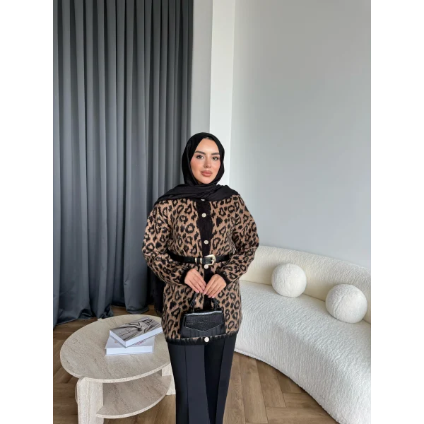 Leopar Gold Düğmeli Hırka