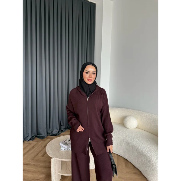 Leyans Fermuarlı Takım - Bordo