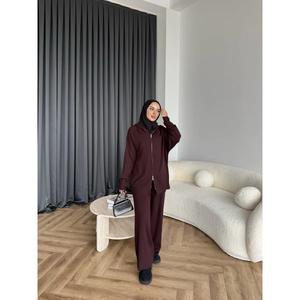 Leyans Fermuarlı Takım - Bordo