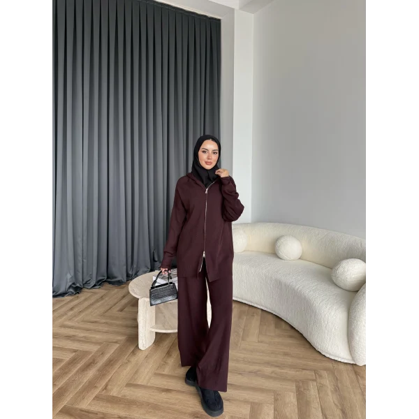 Leyans Fermuarlı Takım - Bordo