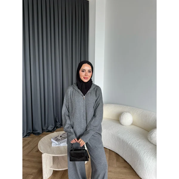 Leyans Fermuarlı Takım - Gri