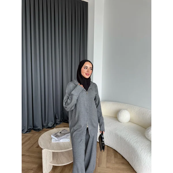 Leyans Fermuarlı Takım - Gri