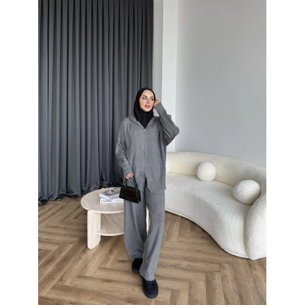 Leyans Fermuarlı Takım - Gri