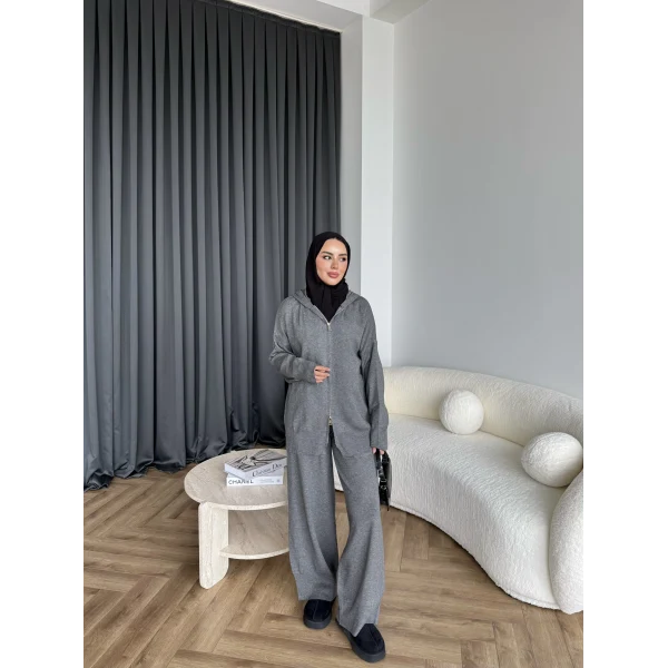 Leyans Fermuarlı Takım - Gri