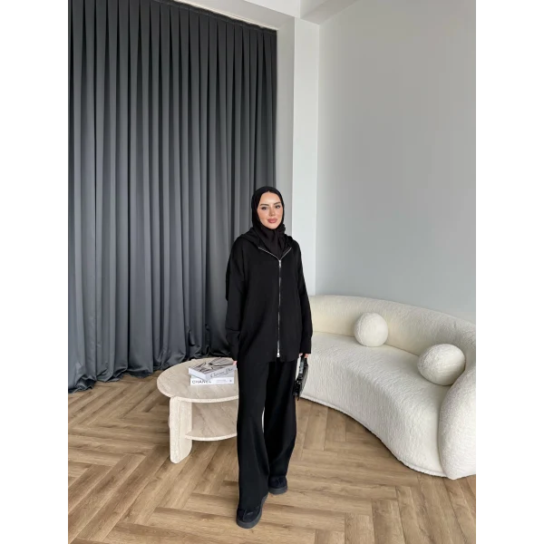 Leyans Fermuarlı Takım - Siyah