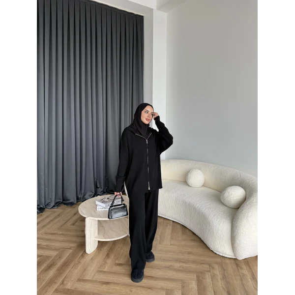 Leyans Fermuarlı Takım - Siyah