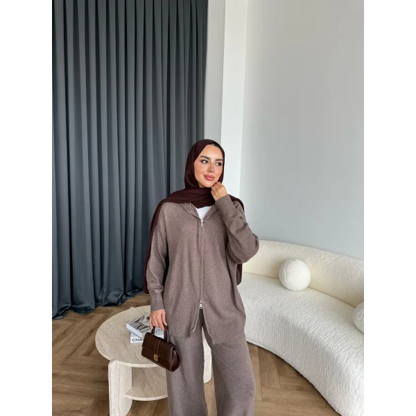 Leyans Fermuarlı Takım - Vizon