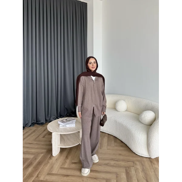 Leyans Fermuarlı Takım - Vizon