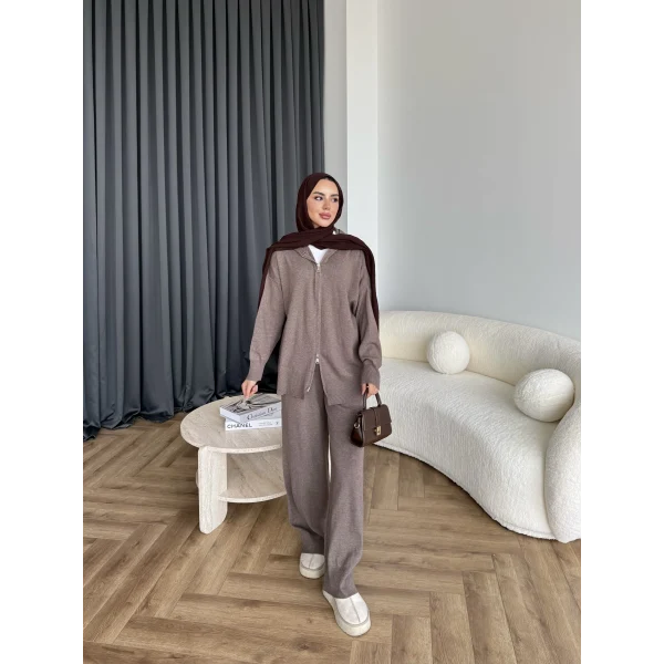 Leyans Fermuarlı Takım - Vizon