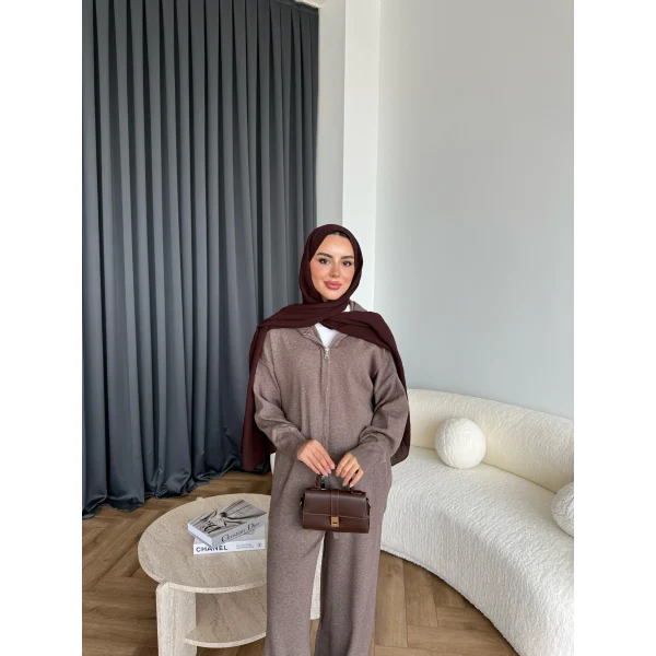 Leyans Fermuarlı Takım - Vizon