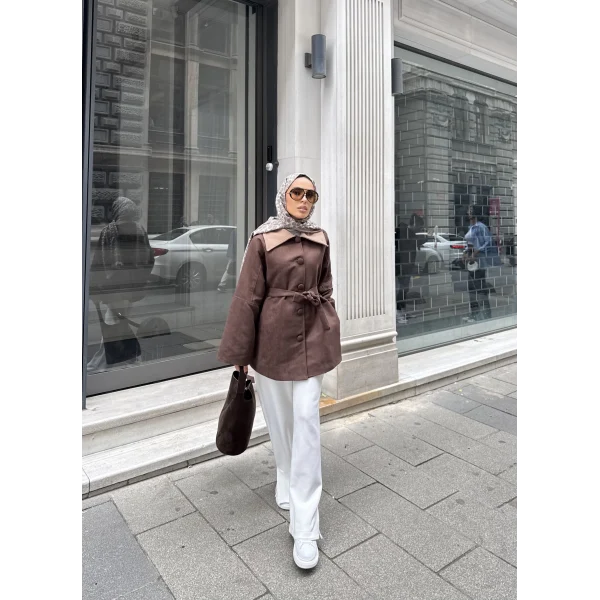 Lezya Yaka Detay Ceket - Acı Kahve