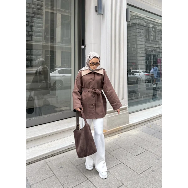 Lezya Yaka Detay Ceket - Acı Kahve