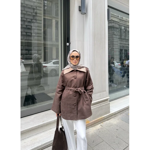 Lezya Yaka Detay Ceket - Acı Kahve