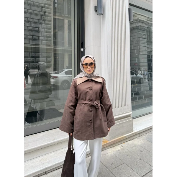 Lezya Yaka Detay Ceket - Acı Kahve