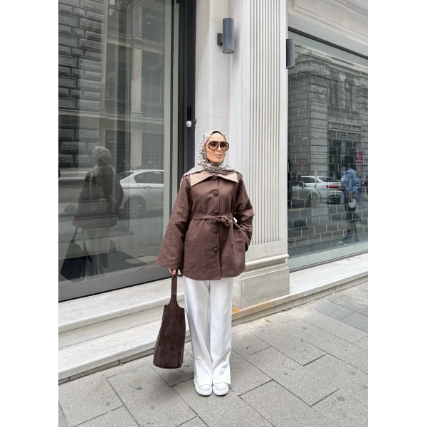 Lezya Yaka Detay Ceket - Acı Kahve