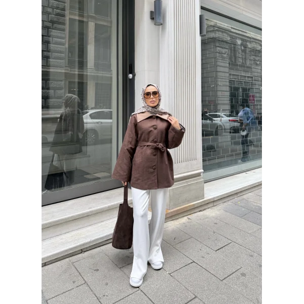 Lezya Yaka Detay Ceket - Acı Kahve