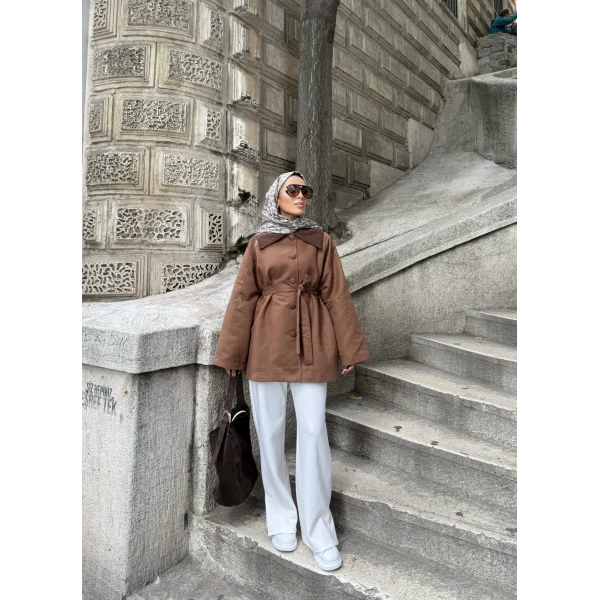 Lezya Yaka Detay Ceket - Camel
