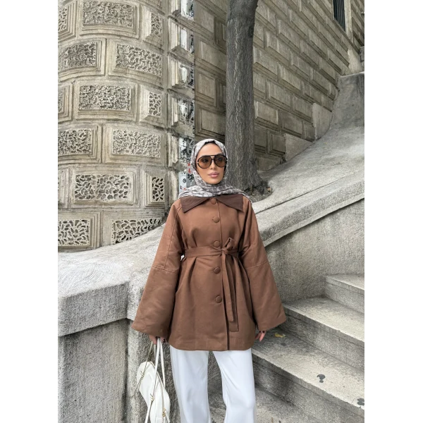 Lezya Yaka Detay Ceket - Camel