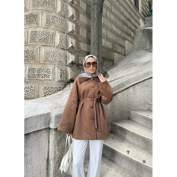 Lezya Yaka Detay Ceket - Camel