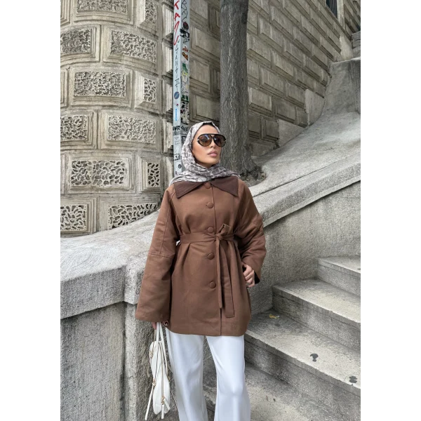 Lezya Yaka Detay Ceket - Camel