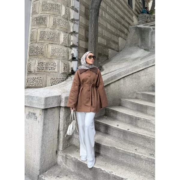 Lezya Yaka Detay Ceket - Camel