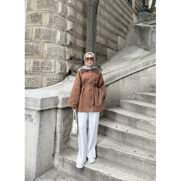 Lezya Yaka Detay Ceket - Camel