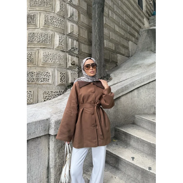 Lezya Yaka Detay Ceket - Camel