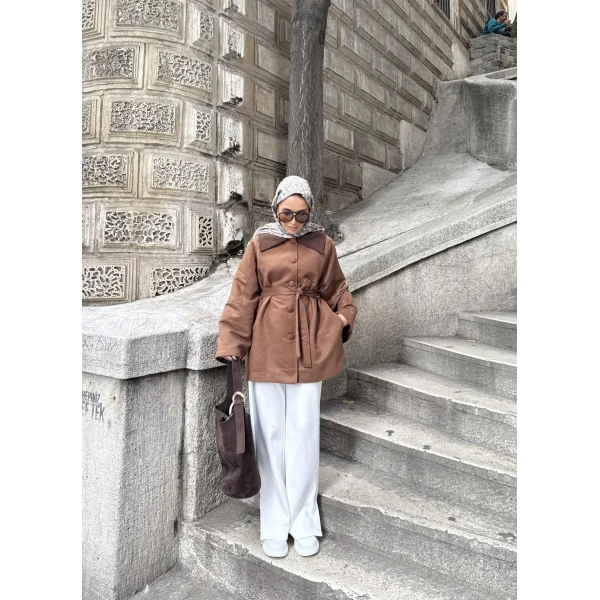 Lezya Yaka Detay Ceket - Camel