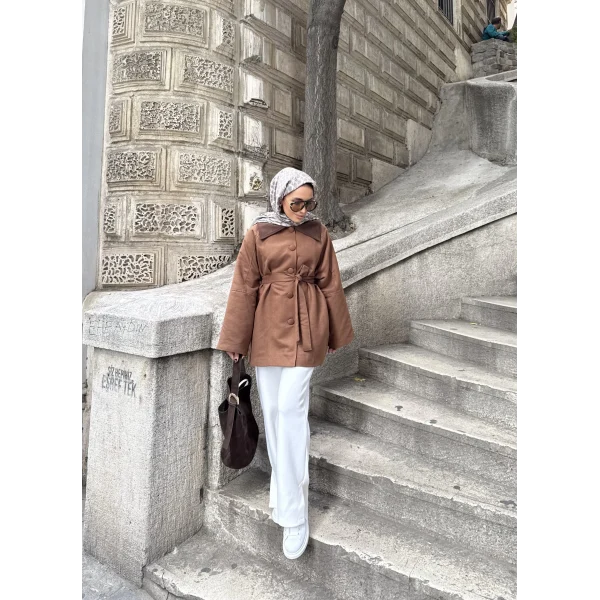 Lezya Yaka Detay Ceket - Camel