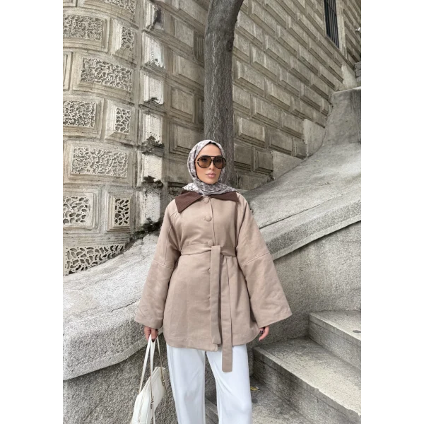 Lezya Yaka Detay Ceket - Vizon