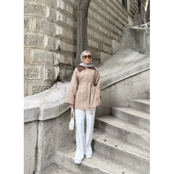 Lezya Yaka Detay Ceket - Vizon