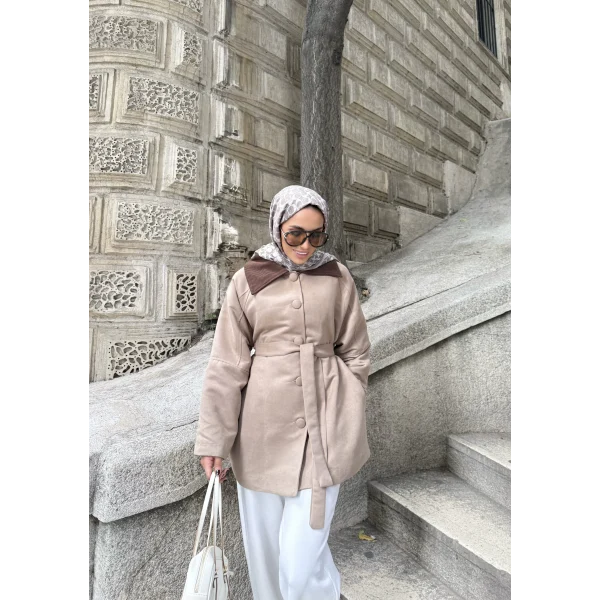 Lezya Yaka Detay Ceket - Vizon