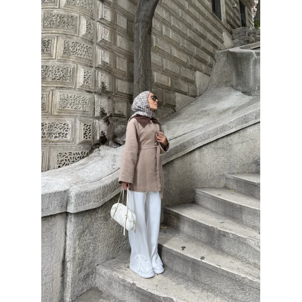 Lezya Yaka Detay Ceket - Vizon