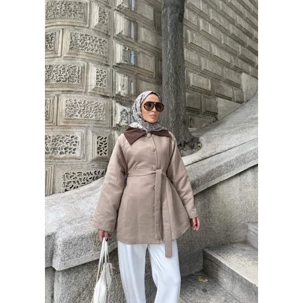 Lezya Yaka Detay Ceket - Vizon