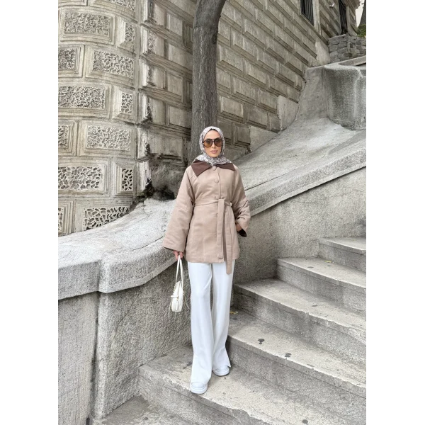 Lezya Yaka Detay Ceket - Vizon