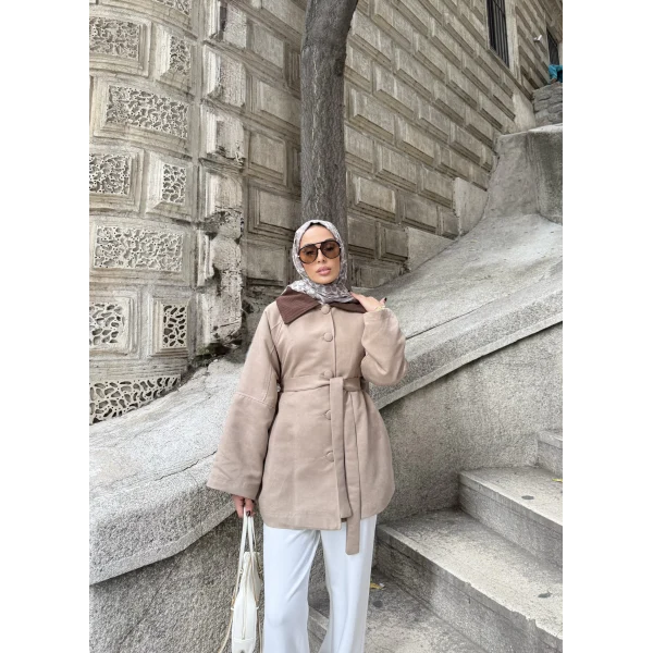 Lezya Yaka Detay Ceket - Vizon