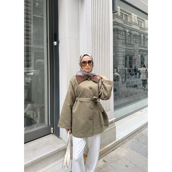 Lezya Yaka Detay Ceket - Yeşil