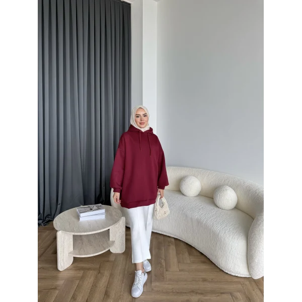 Lidya 3 İplik Sweat - Bordo