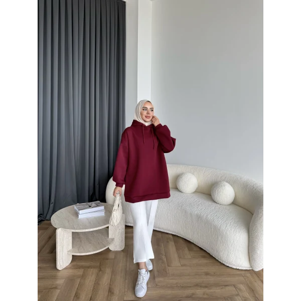 Lidya 3 İplik Sweat - Bordo