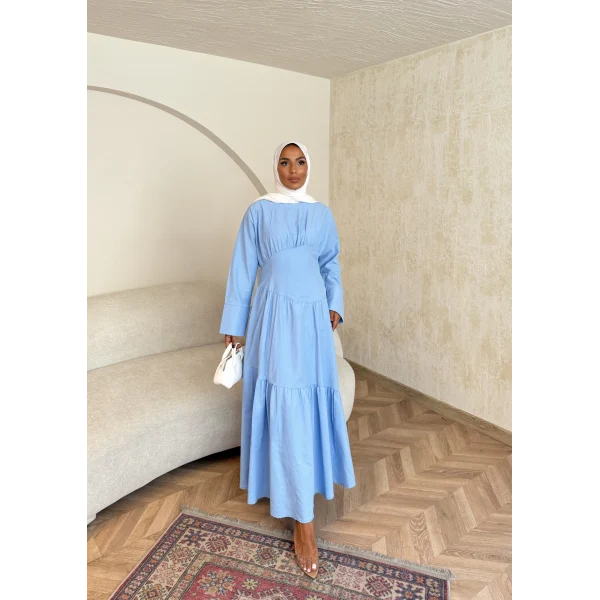 Linen Elbise - Mavi