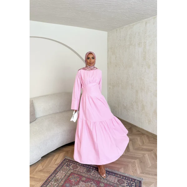 Linen Elbise - Pembe