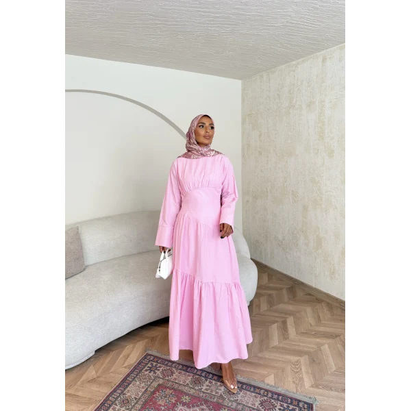 Linen Elbise - Pembe